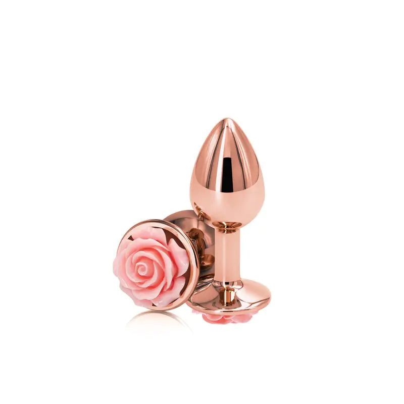 Rose Gold Metal Anal Plug with Flower Design