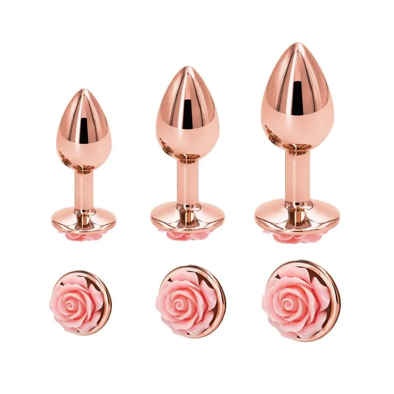 Rose Gold Metal Anal Plug with Flower Design