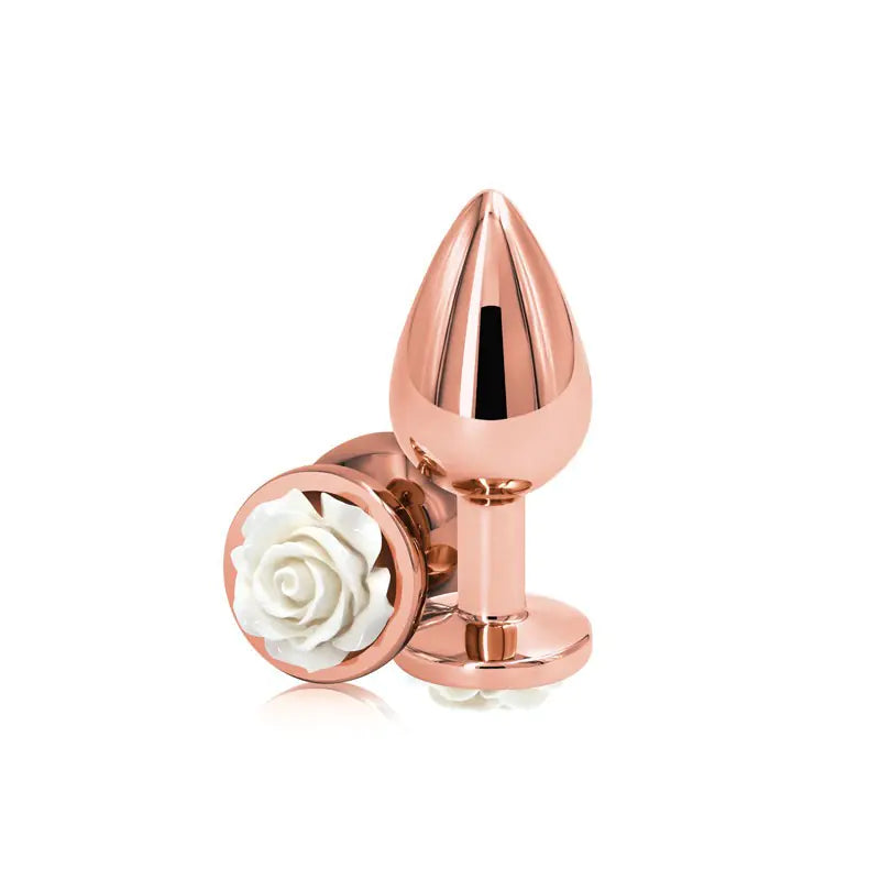 Rose Gold Metal Anal Plug with Flower Design
